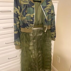 Camo Bomber Jacket with Olive Tulle Skirt